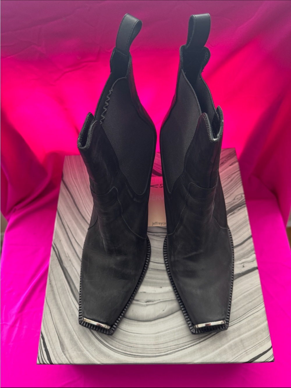 Jeffrey Campbell Black Square-Toe Western Ankle Boots